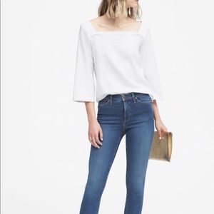 Wide Sleeve, Square Neck, 3/4 length White Shirt